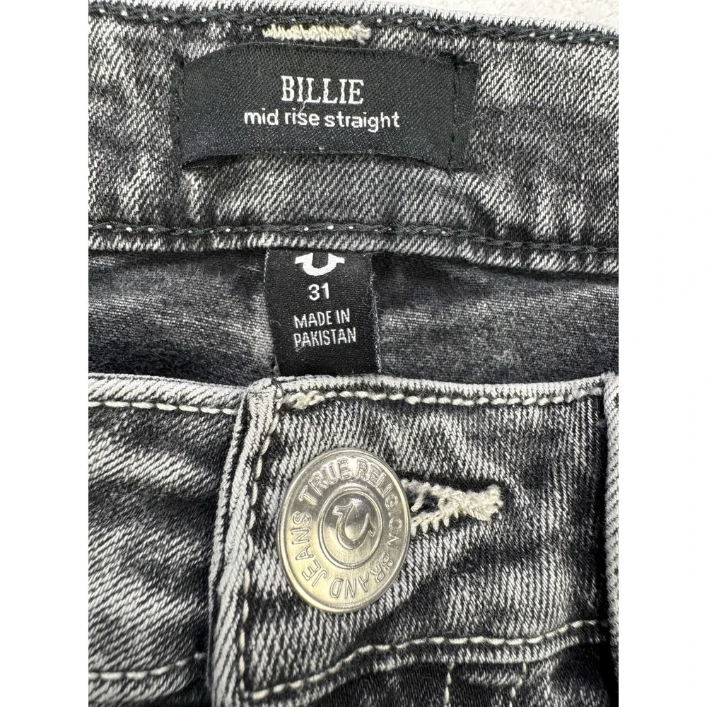 True Religion Jeans Men 31x34 Black Billie Mid Rise Straight Stone Wash‎ Denim